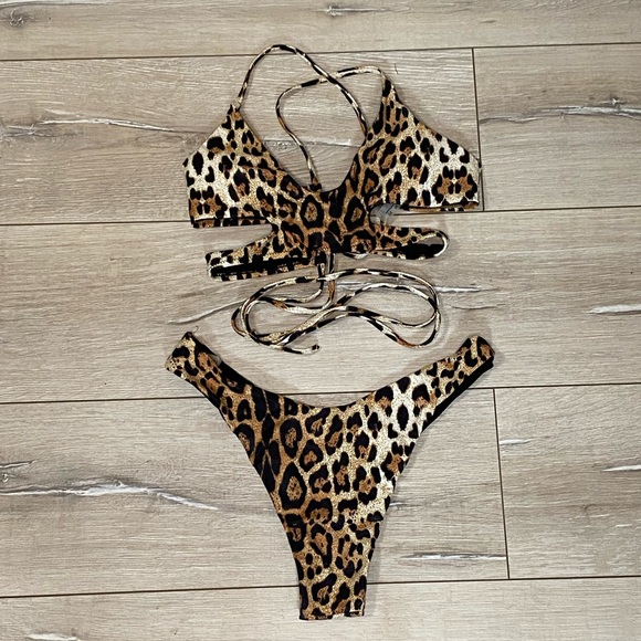 Zaful Other - Strappy cut out cheetah bikini